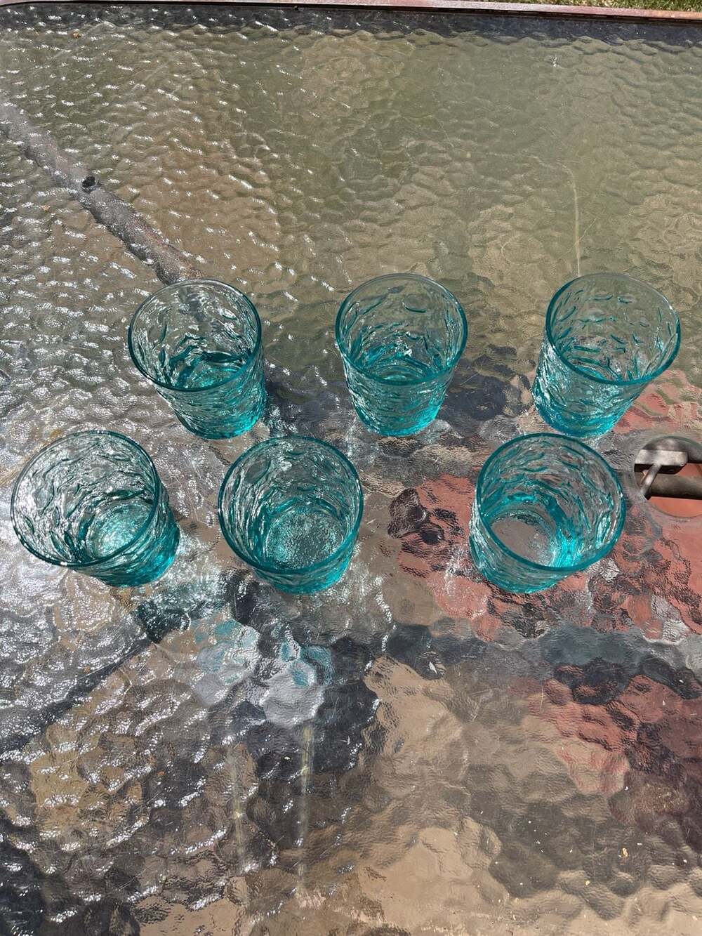 Anchor Hocking Lido Milano Aqua Crinkle Glass Juice Tumblers Set of 6 - Picture 2 of 6